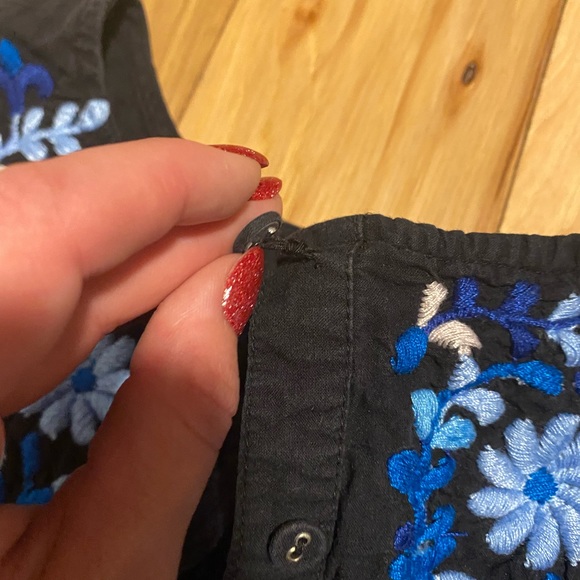 Rebecca Taylor Embroidered Mini Dress Eyelet Hem Cap Sleeve Button Back Black 4 - Picture 5 of 11